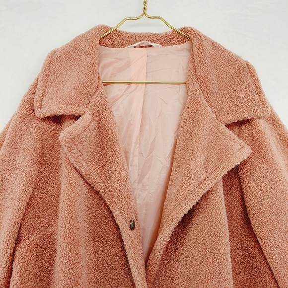 Studio Untold Orange Teddy Bear Wide V Neck Snap Trench Pea Winter Coat Z84 - Picture 2 of 7